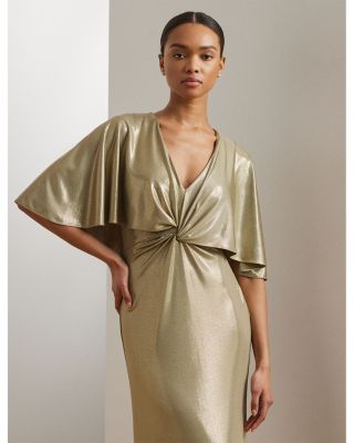 slim fit dress slacks Black/Gold Cape Long Dress 3 main image 0
