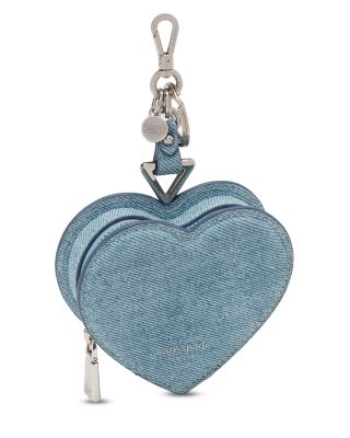 Liv Denim Print Suede Heart Coin Purse Bag Charm
