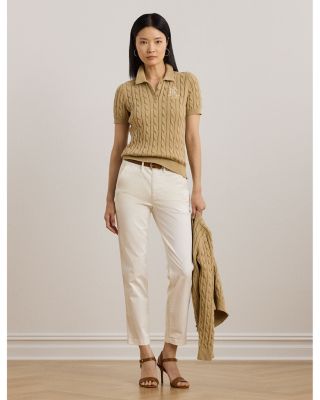 Cable Knit Cotton Polo Sweater