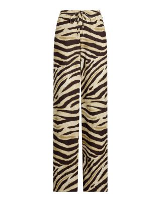 Zebra Print Linen Wide Leg Pant