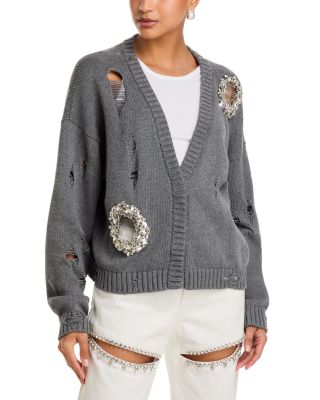 AREA - Distressed Rhinestone Cardigan
