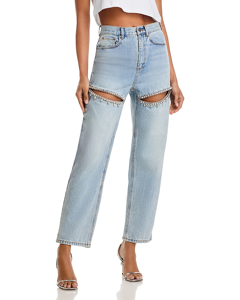 Area Crystal Slit Jeans in Light Blue