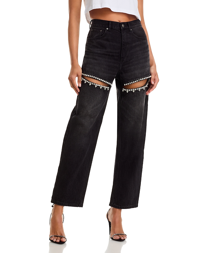 Area Crystal Slit Jeans in Black