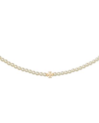 Kira Double T &amp; Imitation Pearl Collar Necklace, 16&amp;quot;-18&amp;quot; 