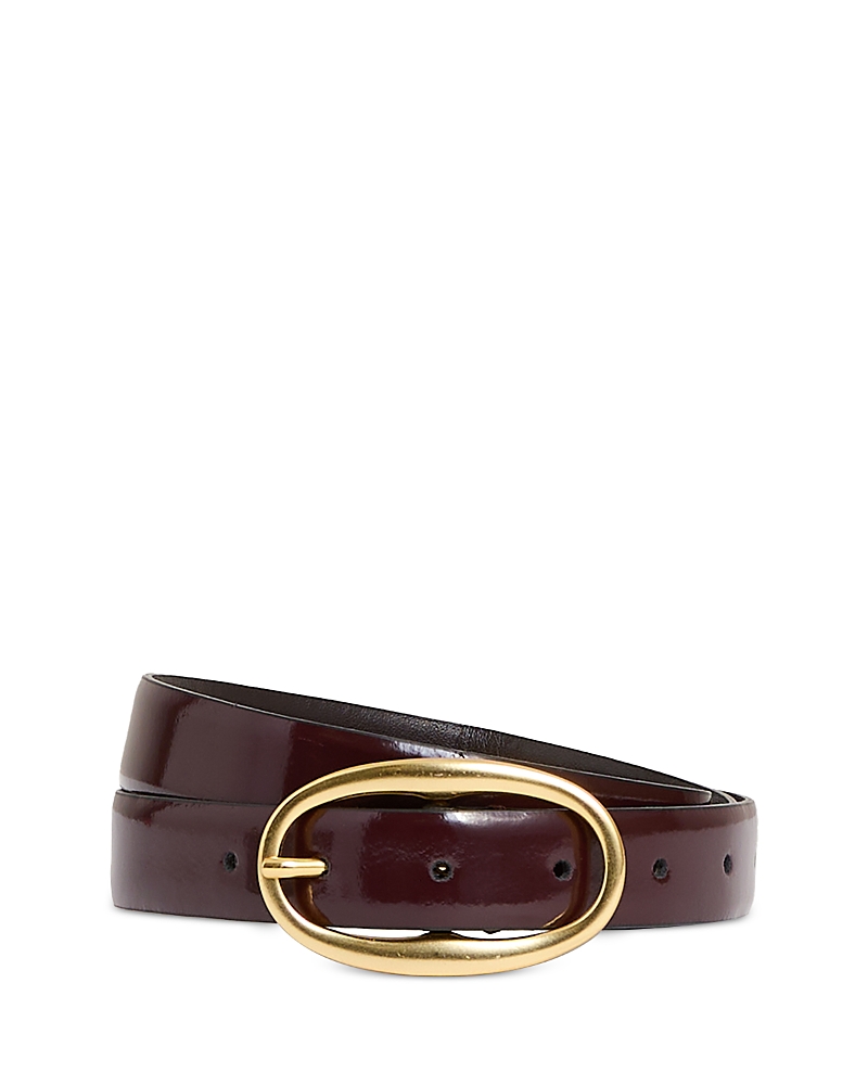 Reiss Womens Chocolate Drew Oval-buckle Patent-leather Belt In Brown