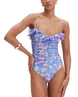 PatBO - Blue Amaryllis Flutter One Piece Swimsuit