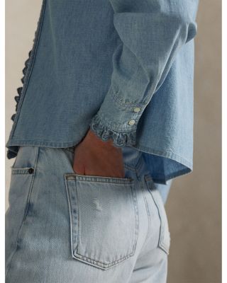 Ruffle Trim Chambray Top