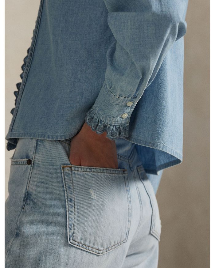 Ruffle Trim Chambray Top
