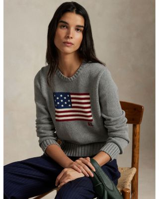 American Flag Cotton Crewneck Sweater