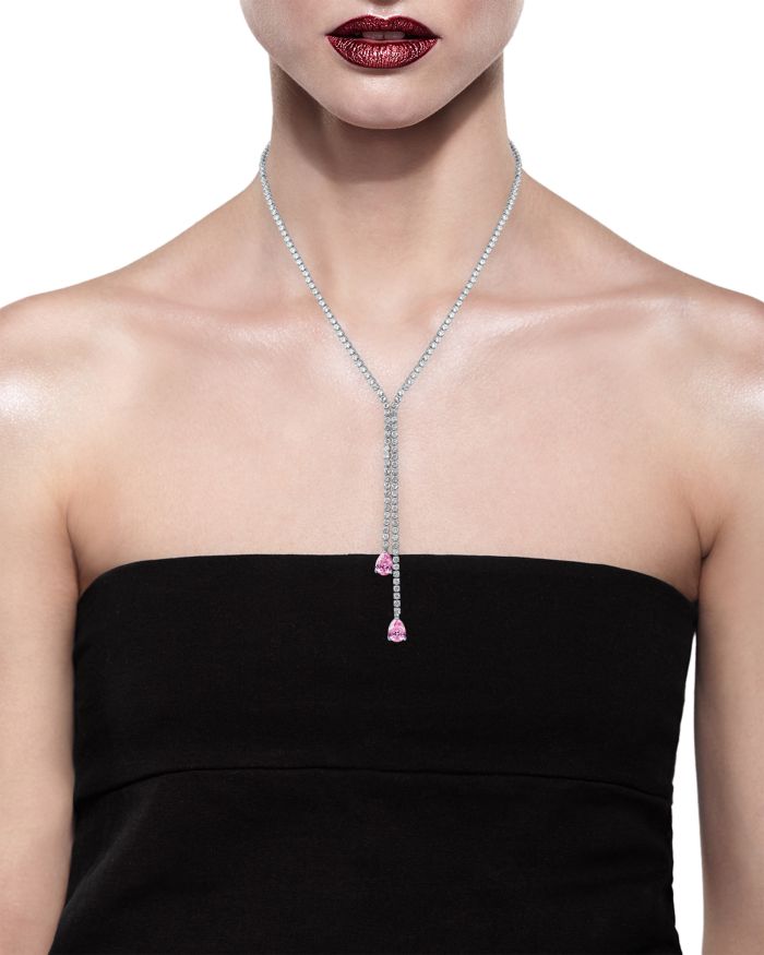 Round & Pear Shaped Cubic Zirconia Lariat Necklace, 16"-19"