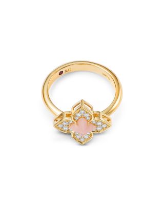 18K Yellow Gold Venetian Princess Carnival Pink Opal & Diamond Ring