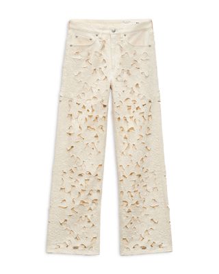 Logan Floral Cutout High Rise Wide Leg Jeans in Ecru