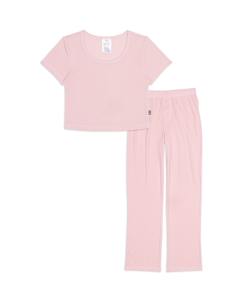 Splendid Girls' Heart Pointelle Tee & Pants Pajamas Set - Big Kid In Pink