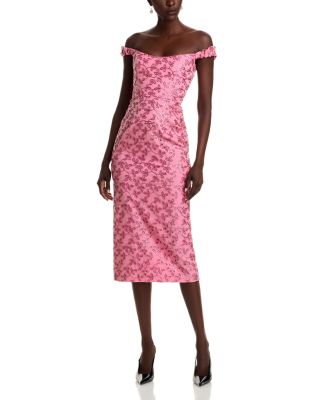 Markarian - Amina Pink Floral Sequin Off-the-Shoulder Midi Dress