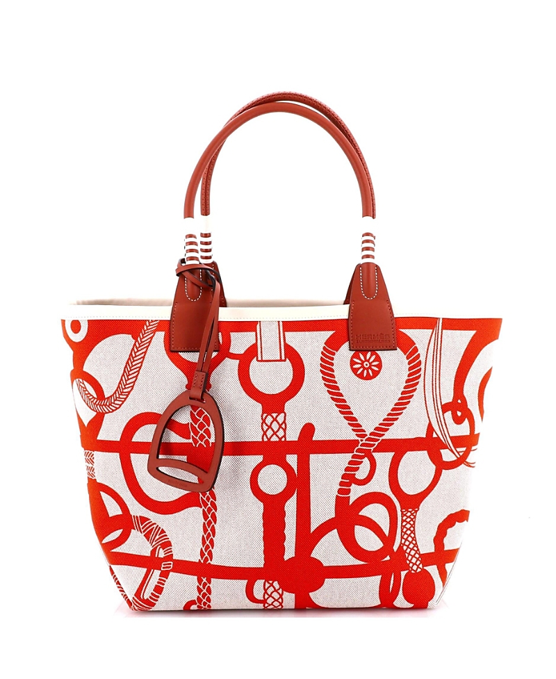 PRE-OWNED HERMES PRE-OWNED HERMES 28 SAC STEEPLE TOTE PRINTED TOILE WITH LEATHER