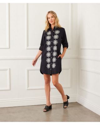 Roll Tab Embroidered Shirtdress