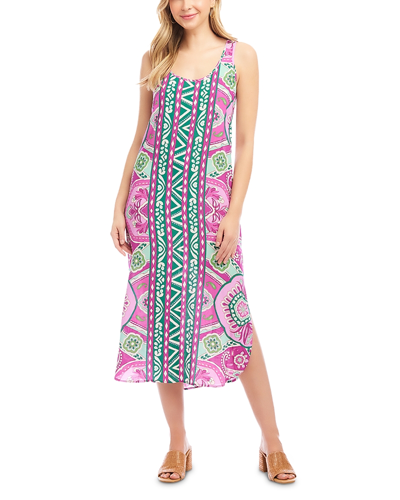 Karen Kane Print Side Slit Midi Tank Dress In Multi