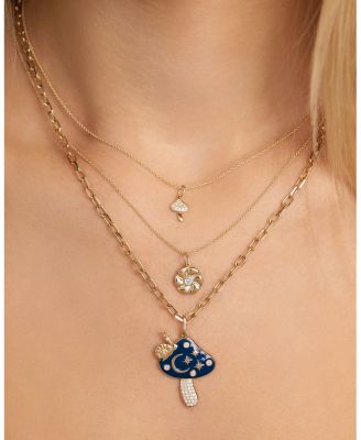 14K Yellow Gold Diamond Mushroom Pendant Necklace, 18"