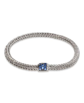 Sterling Silver Icon Bracelet with Pav&eacute; Blue Sapphires, 5mm