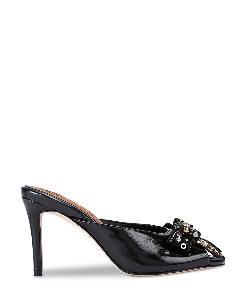 Kurt Geiger Leather Belgravia Stud Bow Heeled Mules In Black