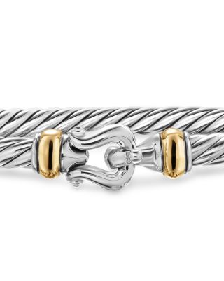Cable Flex Buckle Bracelet in Sterling Silver with 14K Yellow Gold, 4mm