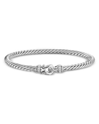 Cable Flex Buckle Bracelet in Sterling Silver with Diamonds, 4mm