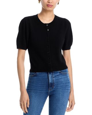 100% Cashmere Short Puff Sleeve Cardigan - Exclusive