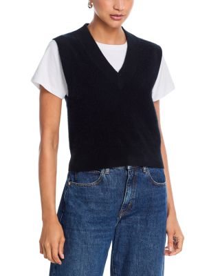 AQUA - 100% Cashmere Super Brushed V Neck Sweater Vest - Exclusive