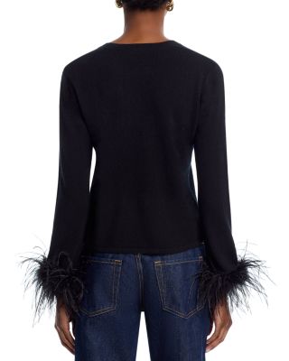 100% Cashmere Feather Trim Crewneck Sweater - Exclusive