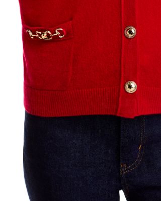 100% Cashmere Hardware Trim V Neck Cardigan - Exclusive