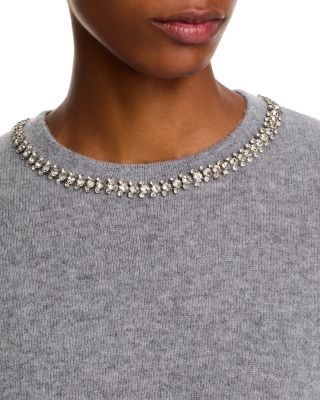 100% Cashmere Crystal Trim Short Sleeve Sweater - Exclusive