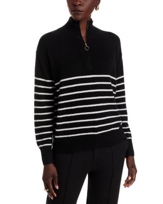 100% Cashmere Mock Neck Quarter Zip Striped Sweater - Exclusive
