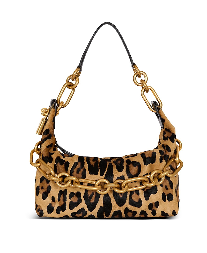 Balmain Sync Medium Leopard Print Leather Bag In Brown