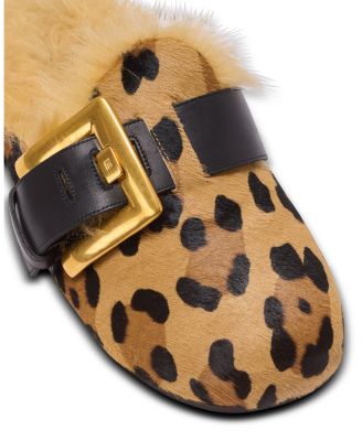 Women's Anthem Leopard Print Ponyskin Leather and Faux Fur Mules