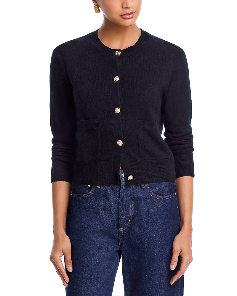 Aqua Cashmere Crewneck Cardigan - Exclusive In Black