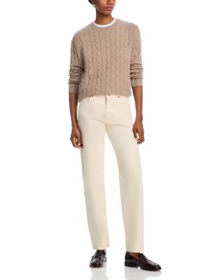 AQUA 100% Cashmere Cable Knit Crewneck Sweater - Exclusive