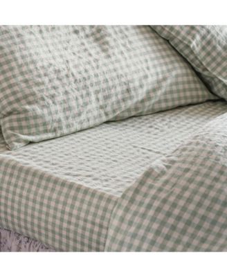 Gingham Linen Blend Fitted Sheet, Twin