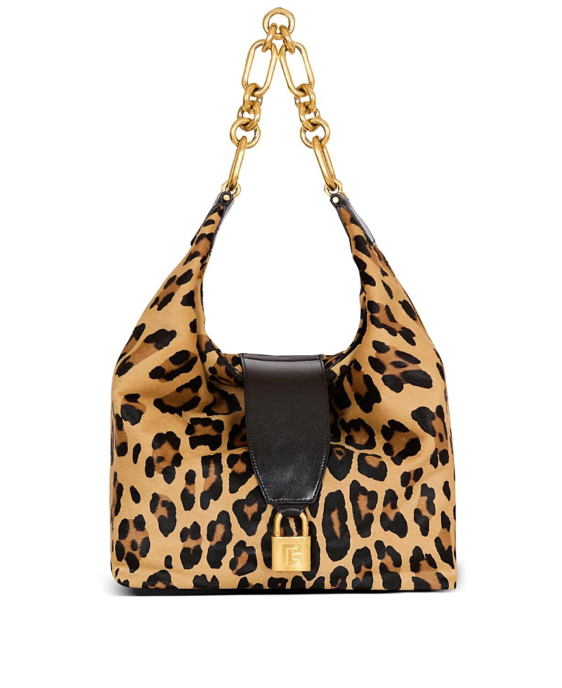 Balmain Sync Hobo leopard print leather bag