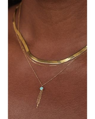 14K Yellow Gold Haze Opal &amp; Chain Fringe Pendant Necklace, 16&amp;quot;