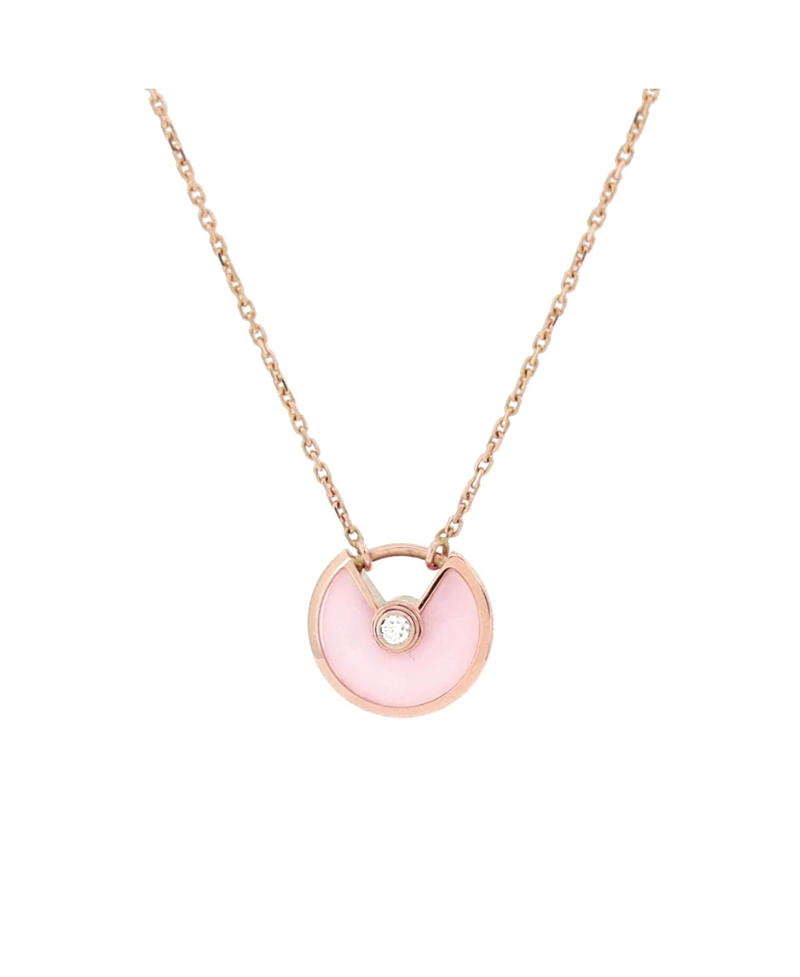 Pre-owned Pre-owned Cartier Cartier Xs Amulette De Cartier Pendant Necklace 18k Rose Gold With Pink Opal And Diamond