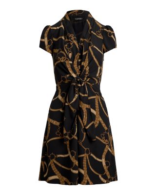 Belting Print Crepe Tie Front Dress