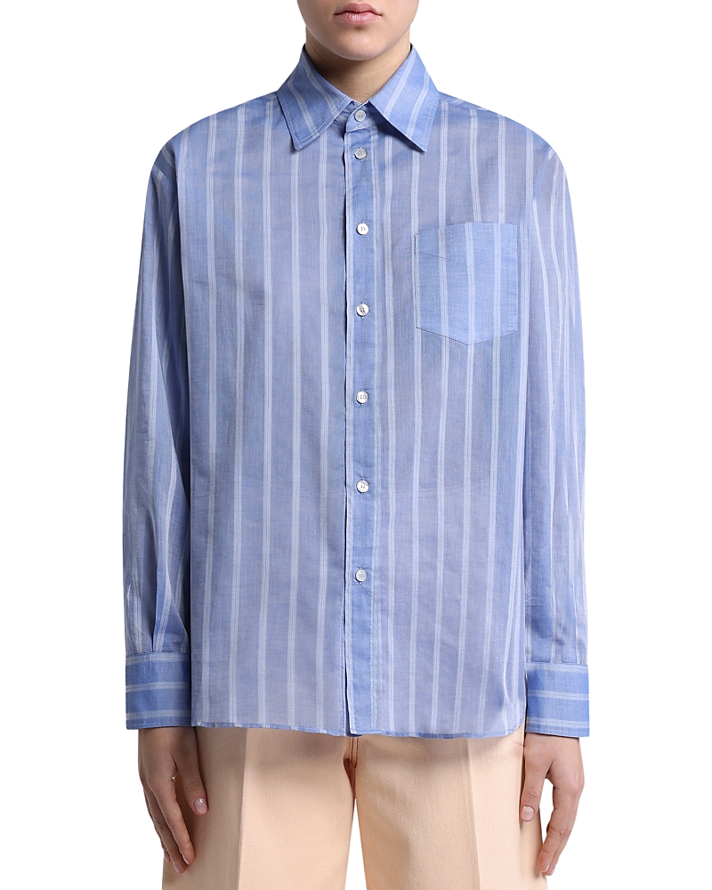Etro Printed Silk And Striped Cotton-voile Shirt