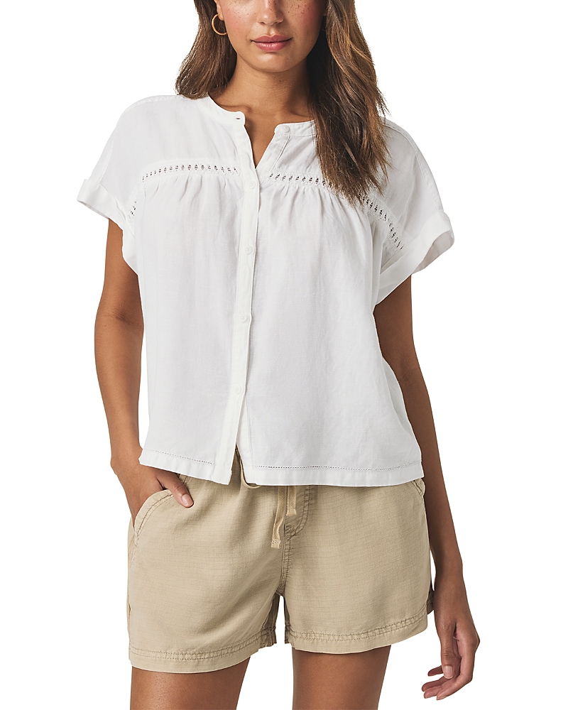 Splendid Catalina Short Sleeve Linen Blend Button-up Shirt In White