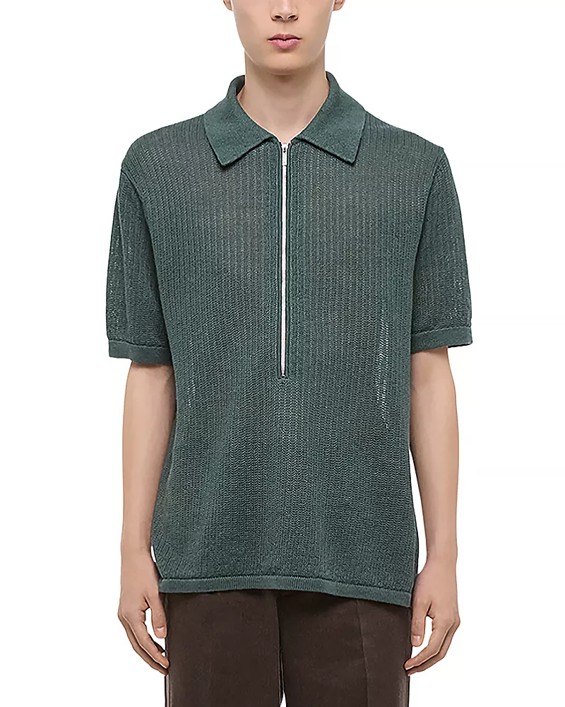 Helmut Lang Regular Fit Half Zip Linen Polo Sweater