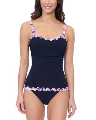 Riga D Cup Solid Center Ruched Tankini &amp; Tutti Frutti Classic Seamless Tankini Bottom