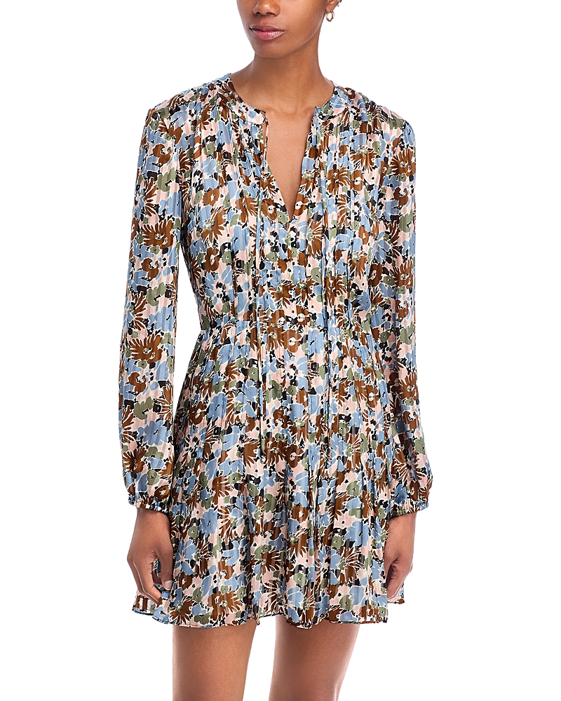 Veronica Beard Nyjah Floral Pintuck Long Sleeve Silk Minidress In Multi