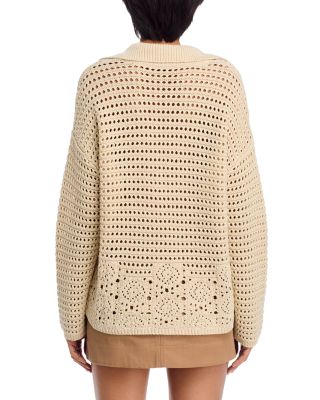 Crochet V Neck Polo Sweater - Exclusive