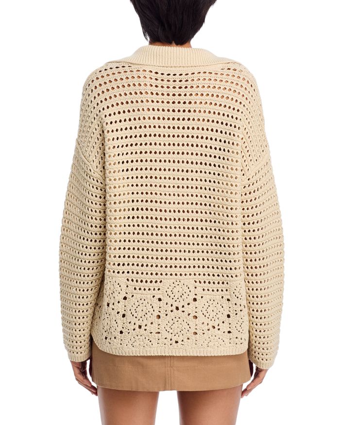 Crochet V Neck Polo Sweater - Exclusive