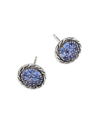 Sterling Silver Classic Chain Blue Sapphire Stud Earrings