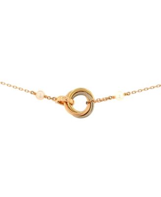 Trinity Station Long Necklace 18K Tricolor Gold with Pearls